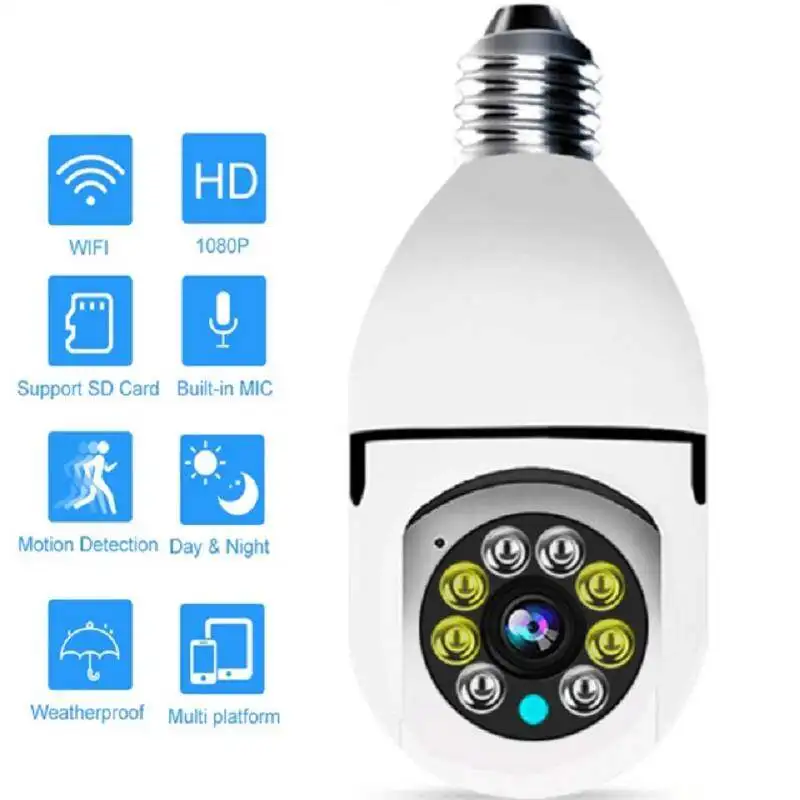 Стандартная лампа E27, Full HD 1080P, Беспроводная IP-камера видеонаблюдения с Wi-Fi и панорамным ночным видением
Стандартная лампа E27, Full HD 1080P, Беспроводная IP-камера видеонаблюдения с Wi-Fi и панорамным ночным видением