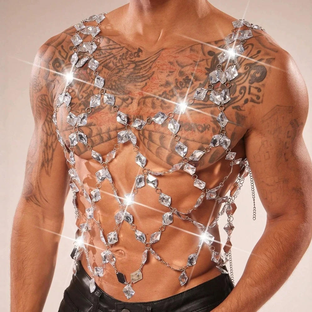 European Acrylic Rhombus Crystal Bra Chain Hollow Out Sexy Men Music Festival Party Bling Rhinestone Tank Tops Sexy Body Chain
European Acrylic Rhombus Crystal Bra Chain Hollow Out Sexy Men Music Festival Party Bling Rhinestone Tank Tops Sexy Body Chain