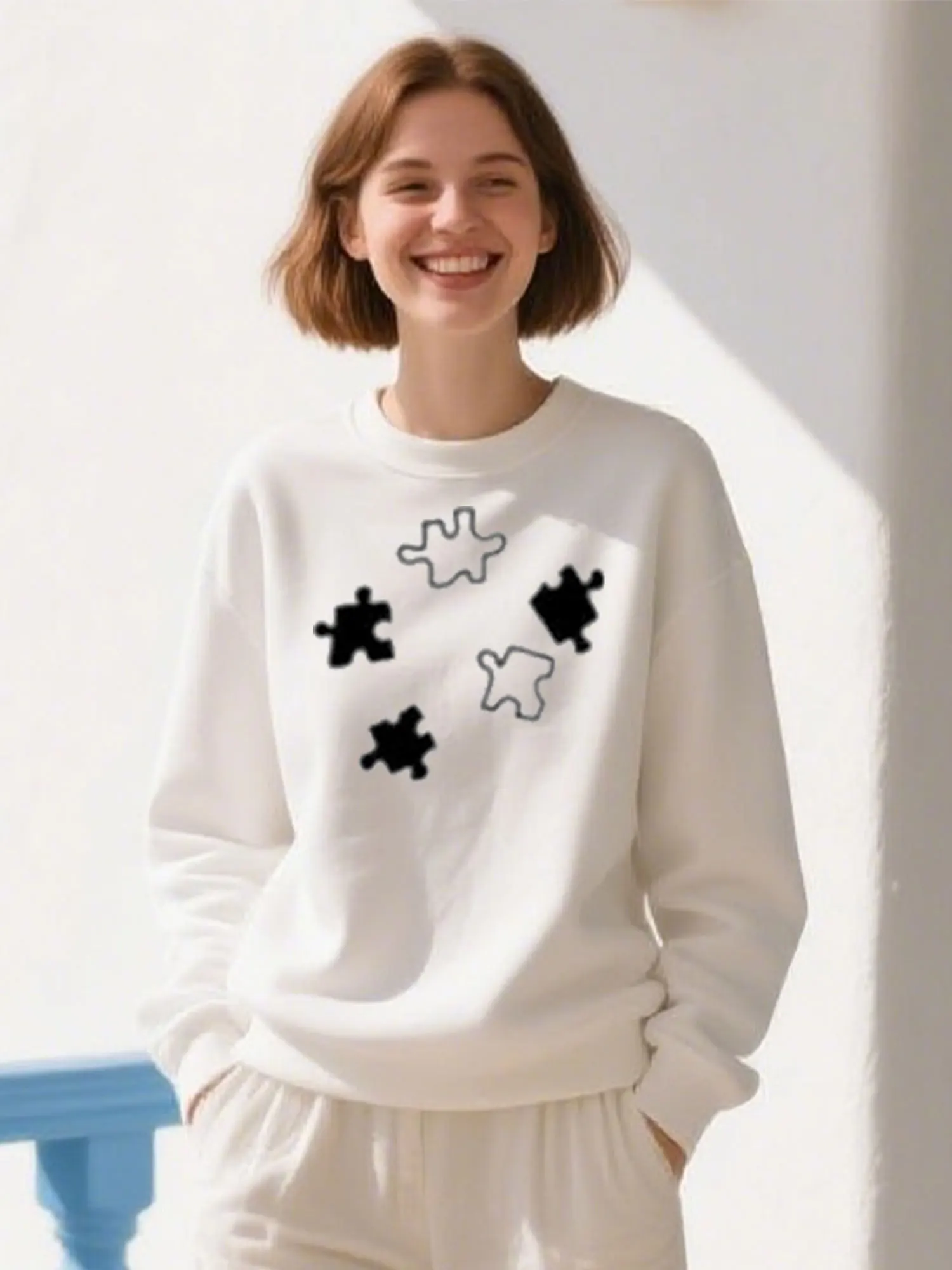 Jigsaw Puzzle Print Soft Cotton Crewneck Sweatshirt, Unisex Casual Pullover For Christmas
Jigsaw Puzzle Print Soft Cotton Crewneck Sweatshirt, Unisex Casual Pullover For Christmas
