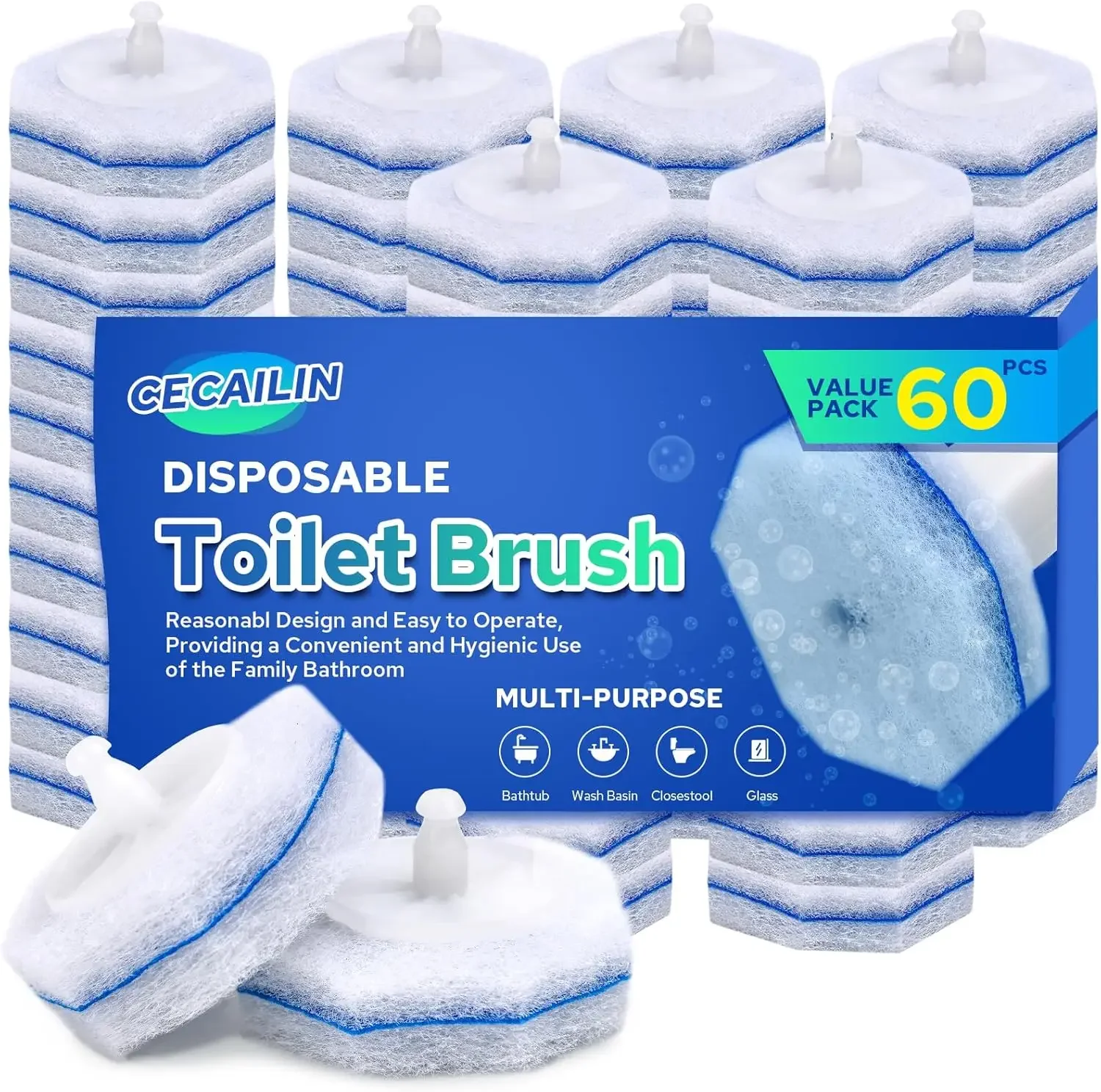 60pcs Disposable Toilet Brush Refills, Toilet Bowl Cleaner Pads with Fresh Scent, Universal Fit for Most Cleaning Wands
60pcs Disposable Toilet Brush Refills, Toilet Bowl Cleaner Pads with Fresh Scent, Universal Fit for Most Cleaning Wands