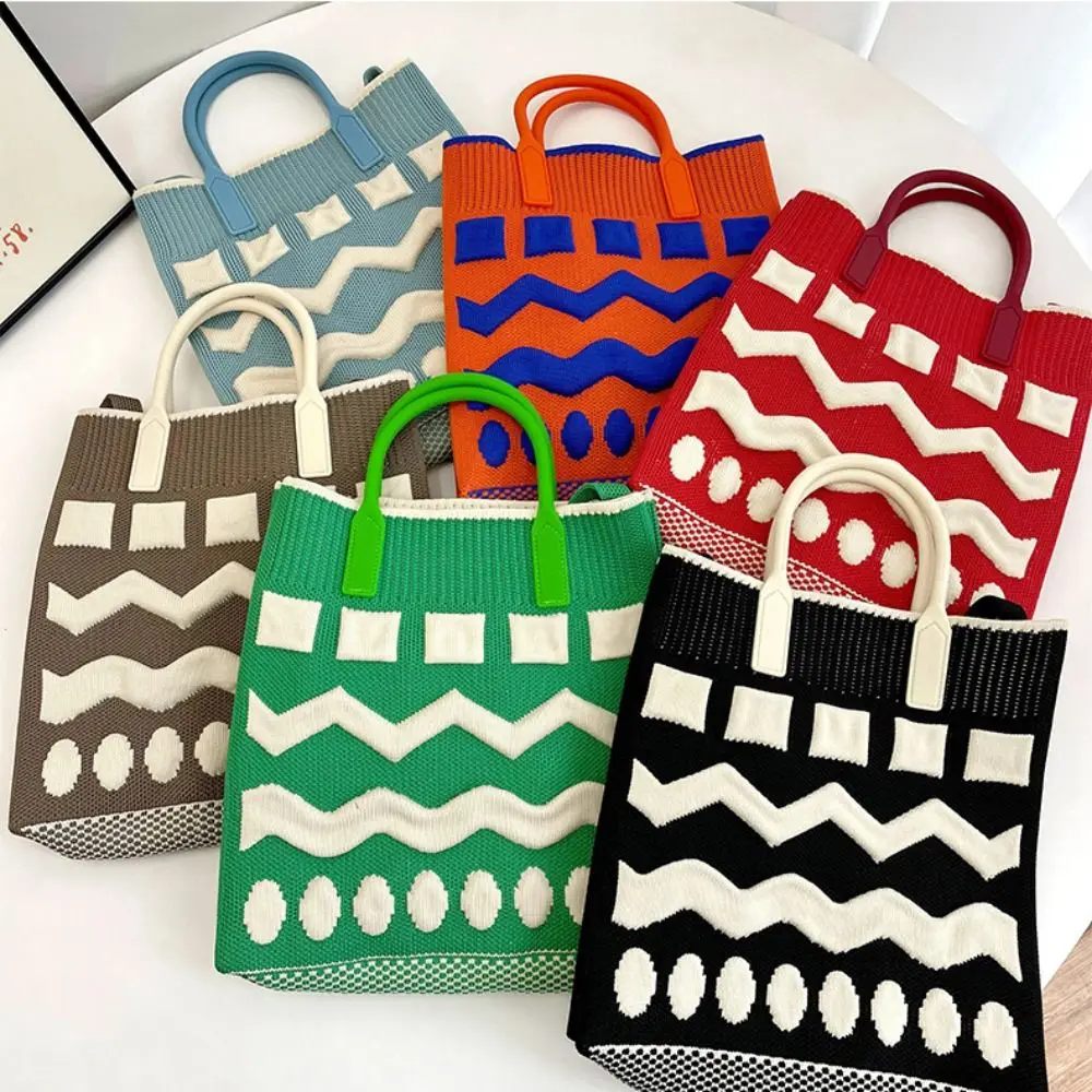 Handmade Knit Handbag Women Knot Wrist Bag Japanese Casual Color Wide Stripe Plaid Tote Bag Student Reusable Shopping Bags
Handmade Knit Handbag Women Knot Wrist Bag Japanese Casual Color Wide Stripe Plaid Tote Bag Student Reusable Shopping Bags