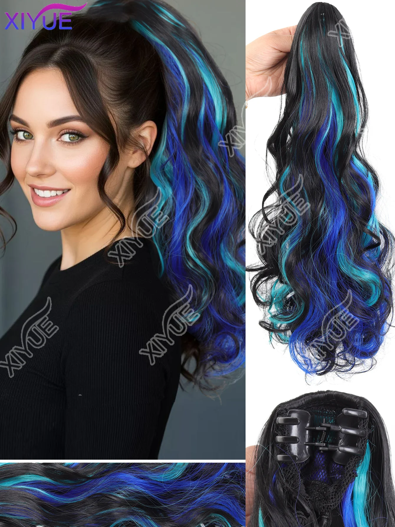 XY 18 Inch Synthetic Long Curly Ponytail Claw Clip in Hair Extension Blue Teal Black Mixed Hairpiece for Women
XY 18 Inch Synthetic Long Curly Ponytail Claw Clip in Hair Extension Blue Teal Black Mixed Hairpiece for Women