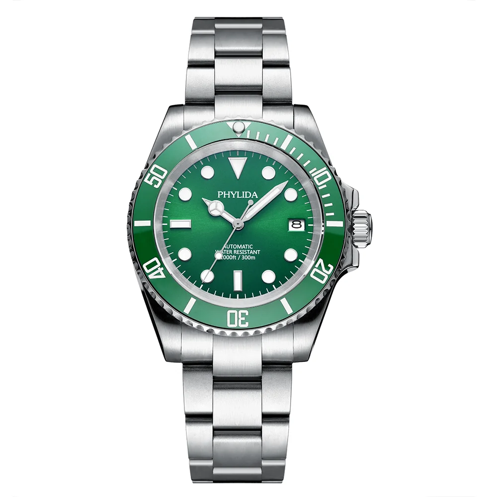 PHYLIDA 300M Water Resistant 40mm Men's Green Diver Watch Automatic nh35 Movement Sapphire Crystal SUB
PHYLIDA 300M Water Resistant 40mm Men's Green Diver Watch Automatic nh35 Movement Sapphire Crystal SUB