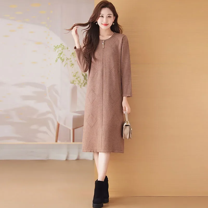 Women's Clothing Basic Solid Casual Button Loose Midi Dress Autumn Winter Elegant O-neck Elastic Wool Thick Warm Knitted Dresses
Women's Clothing Basic Solid Casual Button Loose Midi Dress Autumn Winter Elegant O-neck Elastic Wool Thick Warm Knitted Dresses