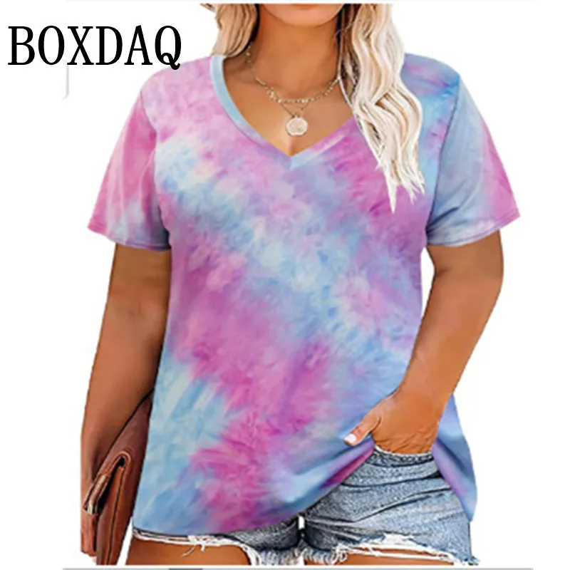 Trendy Plus Size Women's Tie-Dye V-Neck T-Shirt Fashion Short Sleeve Loose Pullover Tops For Casual Summer Wear Large Size Tees
Trendy Plus Size Women's Tie-Dye V-Neck T-Shirt Fashion Short Sleeve Loose Pullover Tops For Casual Summer Wear Large Size Tees