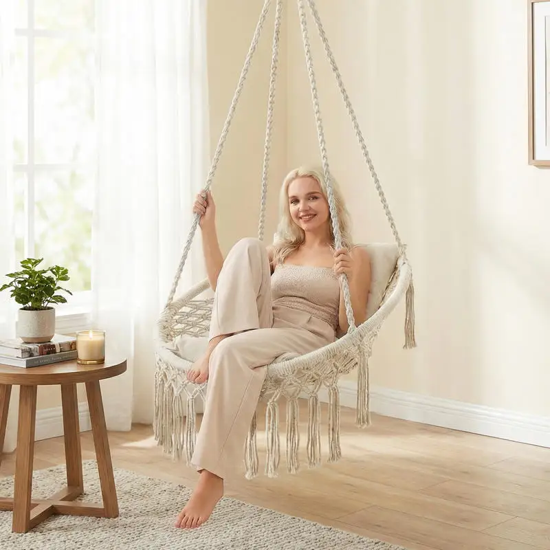 Macrame Swing Chair Hammock Chair with 2 Removable Cushions-Beige
Macrame Swing Chair Hammock Chair with 2 Removable Cushions-Beige