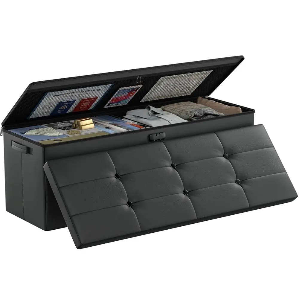 Storage Ottoman Bench,Fireproof&Waterproof Folding Bench With Lock(15”X 43”X15”),Leather Storage Chest With Handles&2 Extra
Storage Ottoman Bench,Fireproof&Waterproof Folding Bench With Lock(15”X 43”X15”),Leather Storage Chest With Handles&2 Extra