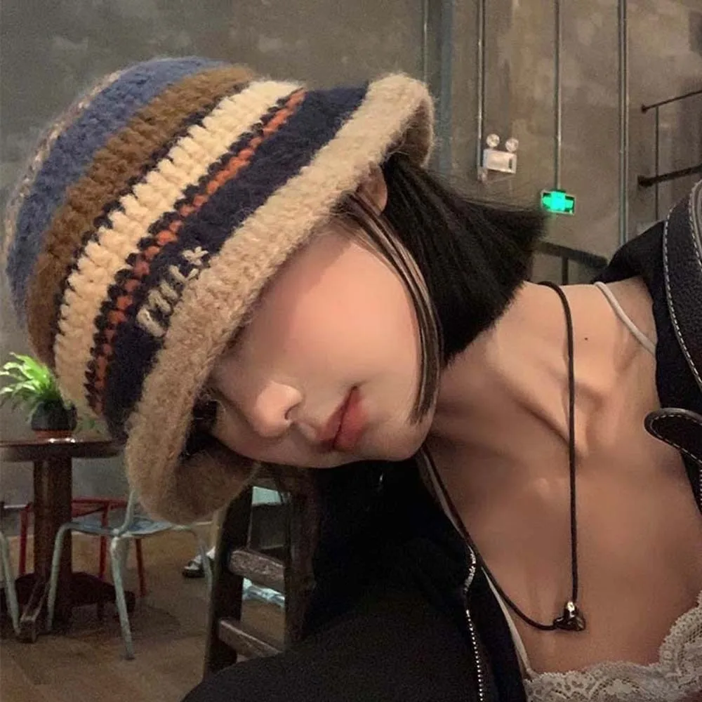 Warm Knitted Bucket Hat Anti-cold Contrast Color Striped Fisherman Hat Temperament Windproof Woven Basin Cap Outdoor
Warm Knitted Bucket Hat Anti-cold Contrast Color Striped Fisherman Hat Temperament Windproof Woven Basin Cap Outdoor