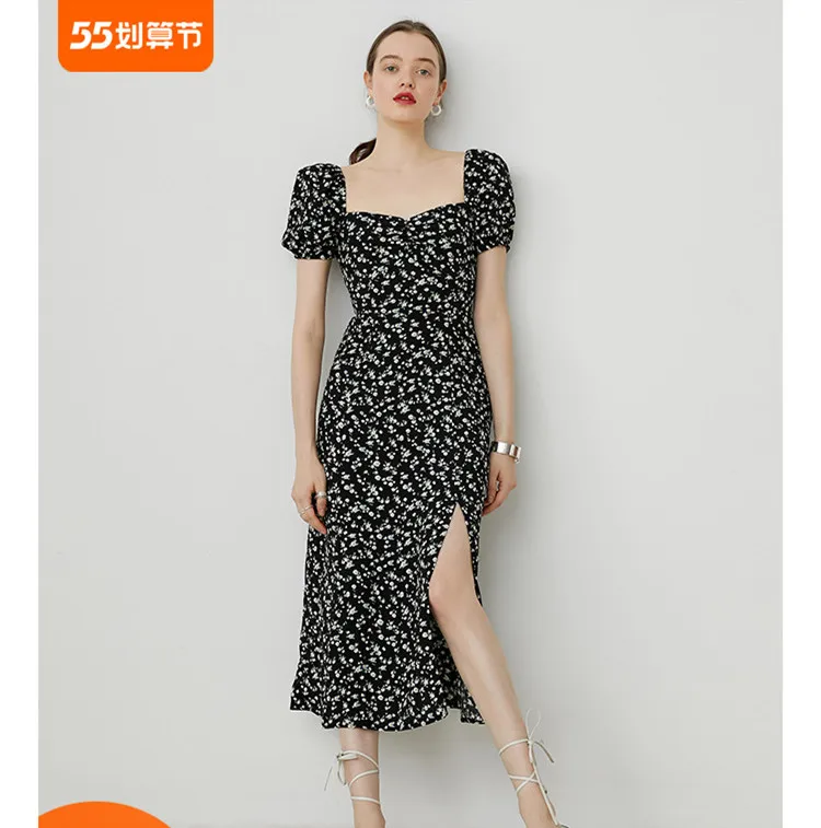 2024 Summer New French Square Collar Floral Dress Female Black Waist Cut Tea Break Long Skirt
2024 Summer New French Square Collar Floral Dress Female Black Waist Cut Tea Break Long Skirt