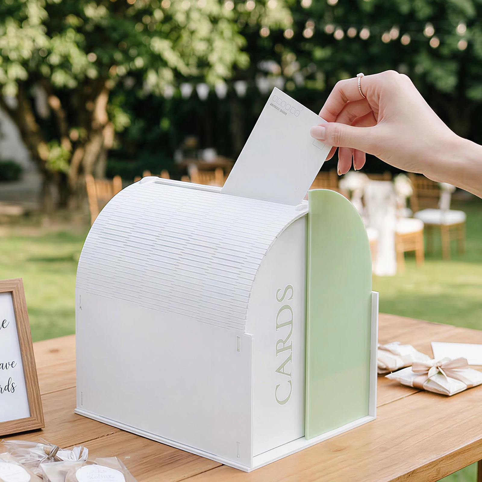 White Arched Wedding Card Boxes for Reception, Acrylic Card Box with Writable Green Standee & Erasable Pen, Large Cards Box
White Arched Wedding Card Boxes for Reception, Acrylic Card Box with Writable Green Standee & Erasable Pen, Large Cards Box