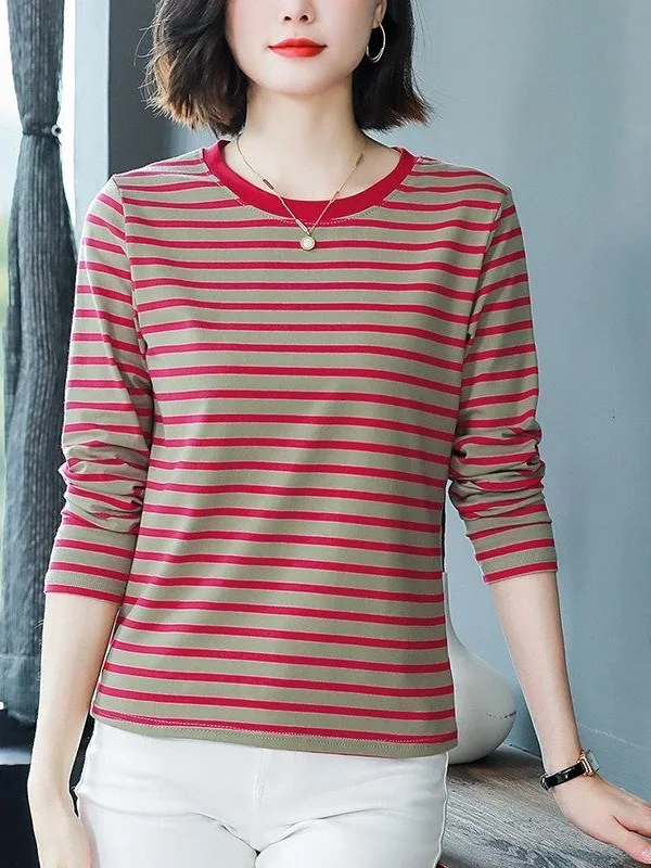 Elegant Anti-Aging Casual Striped round Neck Long Sleeve T-Shirt Women's Loose Belly Covering Comfortable Mid-Aged Fashion Top
Elegant Anti-Aging Casual Striped round Neck Long Sleeve T-Shirt Women's Loose Belly Covering Comfortable Mid-Aged Fashion Top