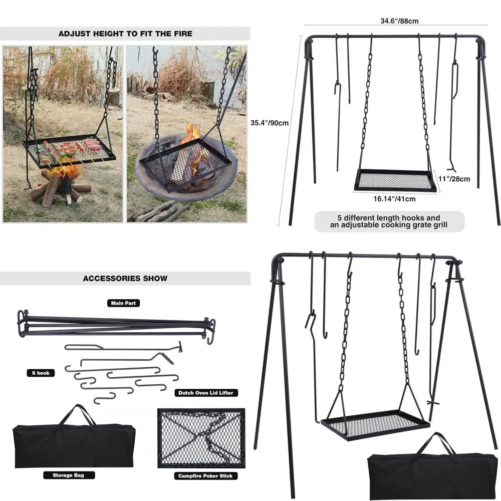 Collapsible Camping Grill Stand with 6 Hooks and Iron Grate for Portable Cooking and Outdoor Adventures
Collapsible Camping Grill Stand with 6 Hooks and Iron Grate for Portable Cooking and Outdoor Adventures