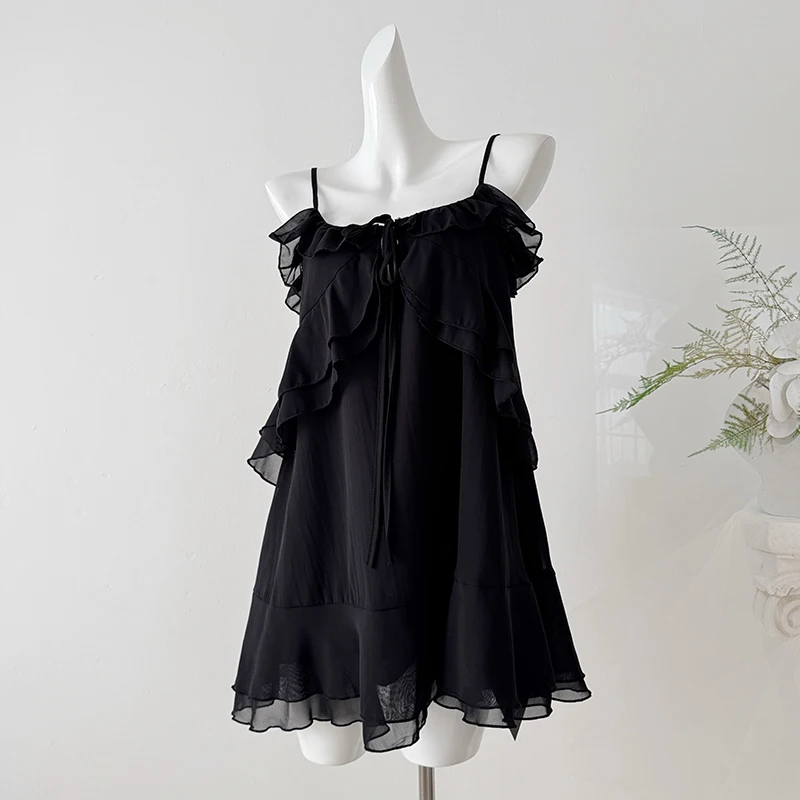 Sleeveless Spaghetti Strap Black Dress Women Ruffles Summer Beach Mini Dress White Casual Sexy Short Dress Female 2026 New
Sleeveless Spaghetti Strap Black Dress Women Ruffles Summer Beach Mini Dress White Casual Sexy Short Dress Female 2026 New