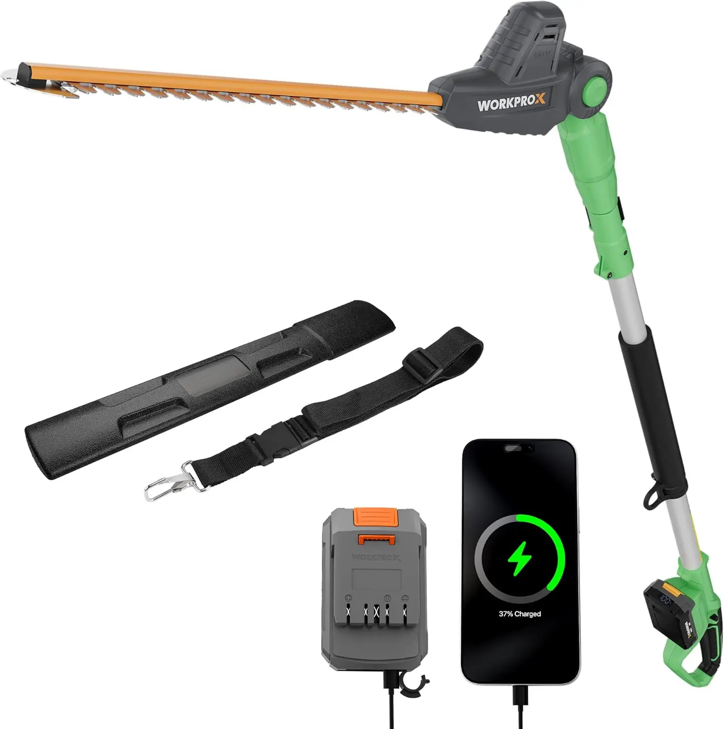 Cordless Pole Hedge Trimmer 20 Volt 9 Foot Reach 11 Rotating Head Electric Hedge Trimmer With Extension Pole For Shrubs Bushes 2
Cordless Pole Hedge Trimmer 20 Volt 9 Foot Reach 11 Rotating Head Electric Hedge Trimmer With Extension Pole For Shrubs Bushes 2