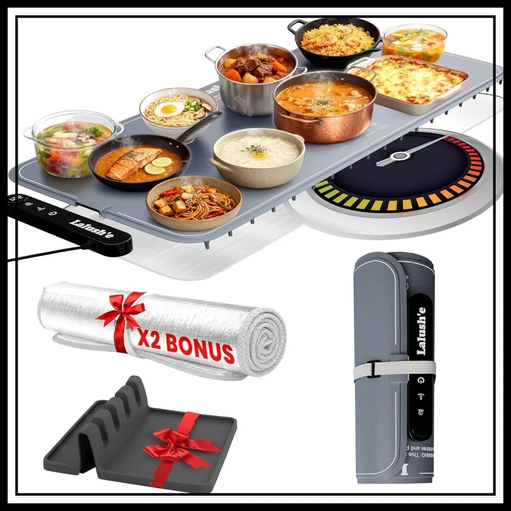 Electric Food Warming Mat, XXL 36x15" Portable Food Warmer for Parties, Buffet Serving, Foldable Graphene Heating Tray with 7 Temp Settings, Spoon Rest and Travel Pad
Electric Food Warming Mat, XXL 36x15" Portable Food Warmer for Parties, Buffet Serving, Foldable Graphene Heating Tray with 7 Temp Settings, Spoon Rest and Travel Pad