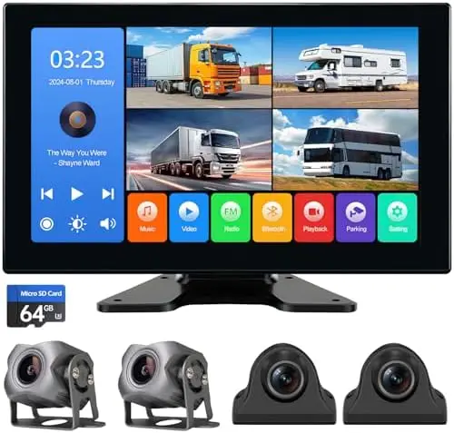 10.2" 4CH 1080P Dash Cam for RV Truck Trailer - Quad Split Dash Cam with DVR, Bluetooth, FM, Touch Screen
10.2" 4CH 1080P Dash Cam for RV Truck Trailer - Quad Split Dash Cam with DVR, Bluetooth, FM, Touch Screen