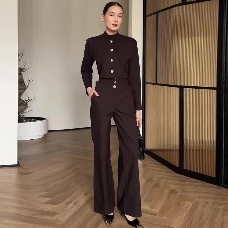 Pant Set Women Two Piece Sets Mock Neck Full Sleeve Tops Straight Pants Solid Work Casual Buttons Lace Up Y2k Streetwear Summer
Pant Set Women Two Piece Sets Mock Neck Full Sleeve Tops Straight Pants Solid Work Casual Buttons Lace Up Y2k Streetwear Summer