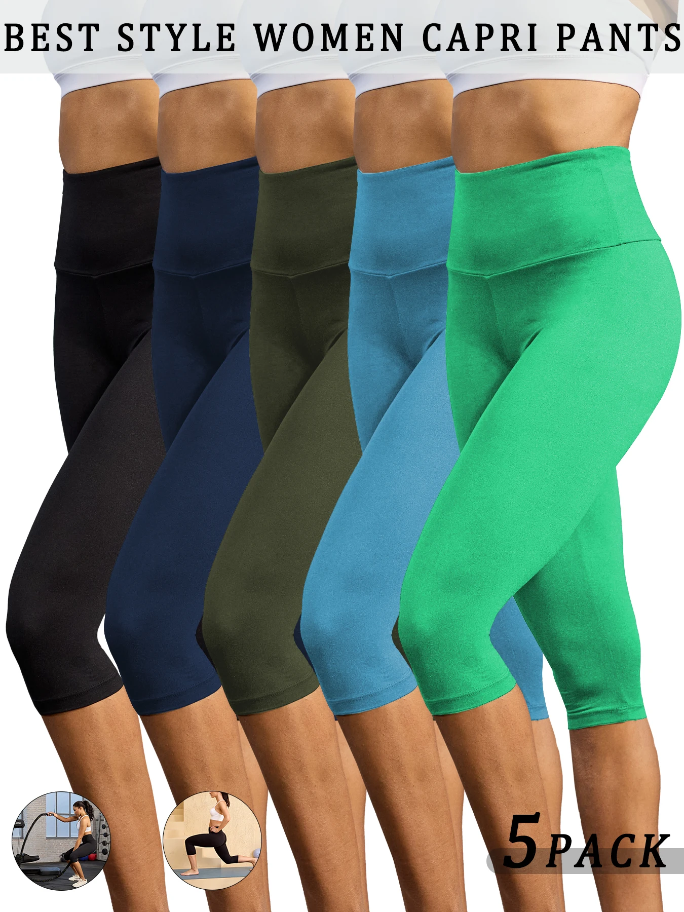 5 Pack Women's High Waisted Capri Pants Super Soft No See Through Workout Yoga Running Athletic Push Up Gym Leggings
5 Pack Women's High Waisted Capri Pants Super Soft No See Through Workout Yoga Running Athletic Push Up Gym Leggings