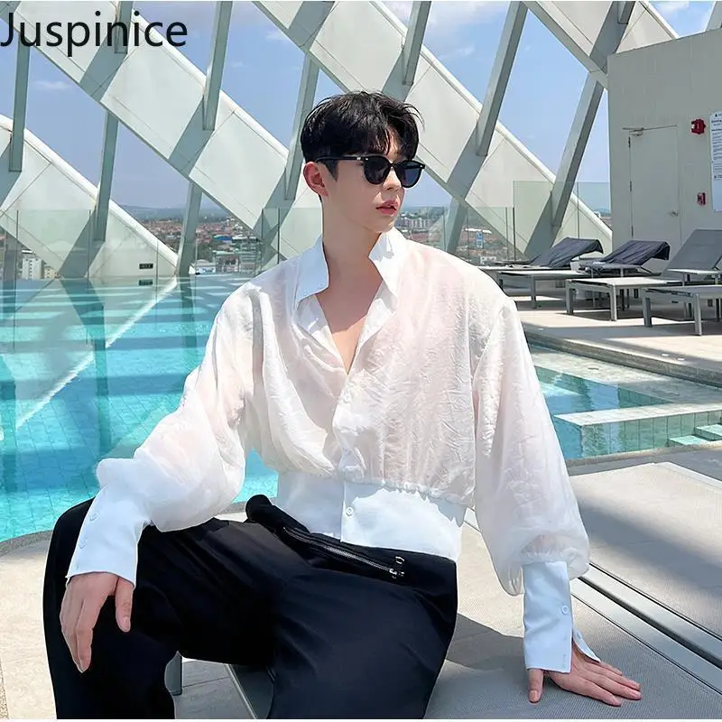 Рубашка мужская с воротником-стойкой, тонкая модная ультракороткая Свободная Повседневная сорочка с защитой от солнца, Мужская одежда, на лето 
Рубашка мужская с воротником-стойкой, тонкая модная ультракороткая Свободная Повседневная сорочка с защитой от солнца, Мужская одежда, на лето