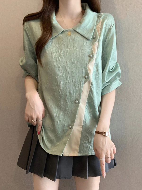 New Chinese Style Green Floral Short Sleeve Shirt Women's plus Size Summer New Arrival Shoulder Length Commute Fashion Ladies...
New Chinese Style Green Floral Short Sleeve Shirt Women's plus Size Summer New Arrival Shoulder Length Commute Fashion Ladies...