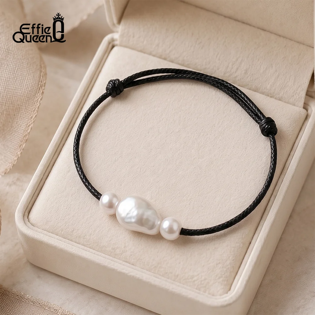 EFFIE QUEEN Simple Fashion Real Natural Freshwater Pearl Bracelet for Women Black Rope Chain Baroque Pearl Charm Bracelet GPB73
EFFIE QUEEN Simple Fashion Real Natural Freshwater Pearl Bracelet for Women Black Rope Chain Baroque Pearl Charm Bracelet GPB73