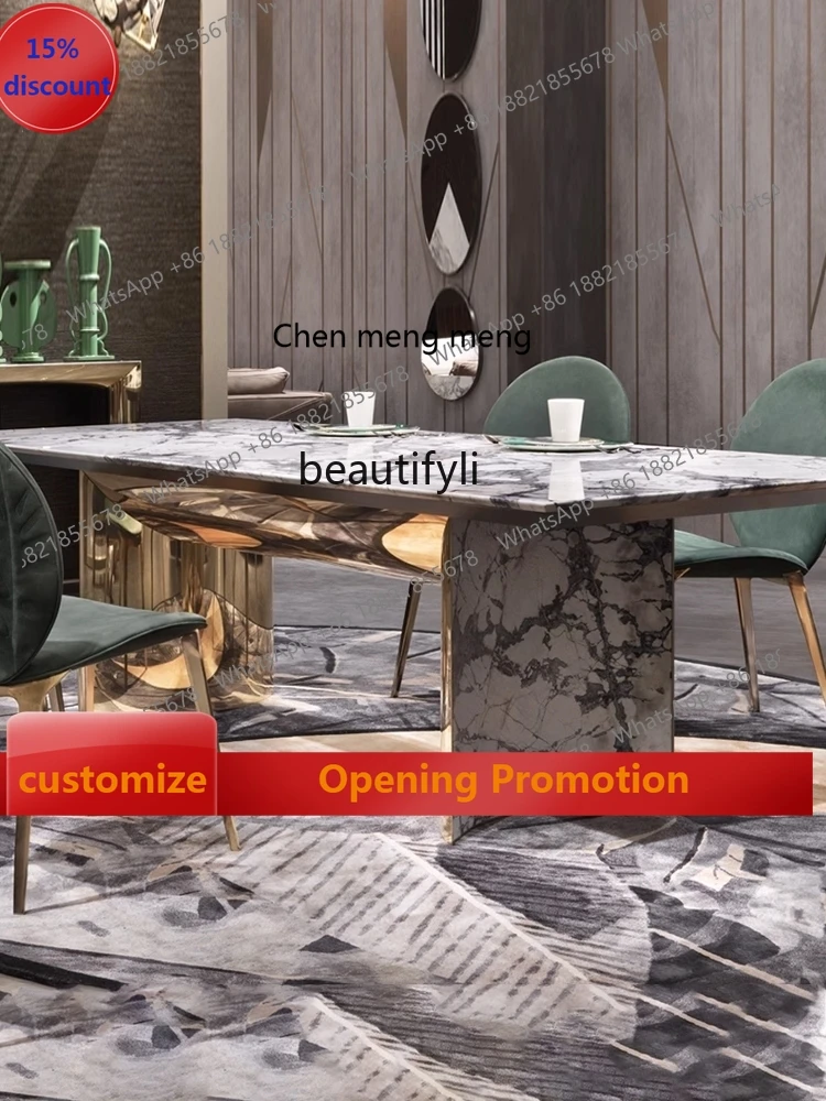 sscn8617 High-End Entry Lux Style Marble Dining-Table Modern Stainless Steel Rectangular Dining Tables and Chairs Combination Vi
sscn8617 High-End Entry Lux Style Marble Dining-Table Modern Stainless Steel Rectangular Dining Tables and Chairs Combination Vi