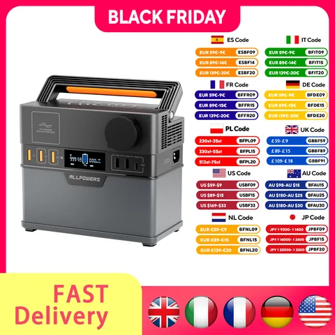 Allpowers-ポータブル発電所300w (ピーク500w) 、288whバックアップバッテリー、純粋な正弦波を備えた電源、110v 220v acコンセント