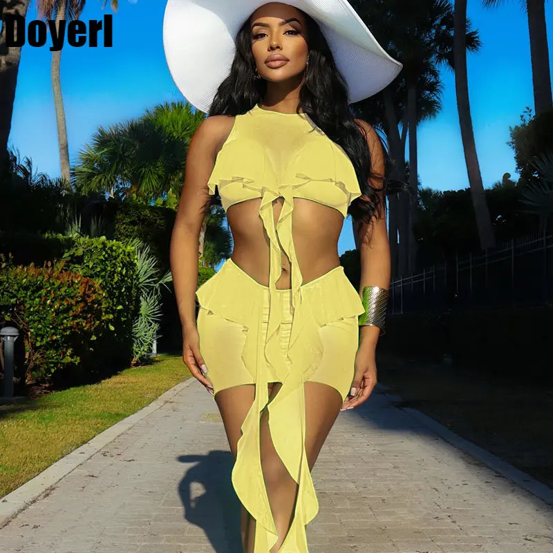 Sexy Mesh See-through Two Piece Skirt Set Women Summer Y2K Ruffles Crop Top and Mini Skirts Beachwear Night Club Outfit Swimsuit
Sexy Mesh See-through Two Piece Skirt Set Women Summer Y2K Ruffles Crop Top and Mini Skirts Beachwear Night Club Outfit Swimsuit