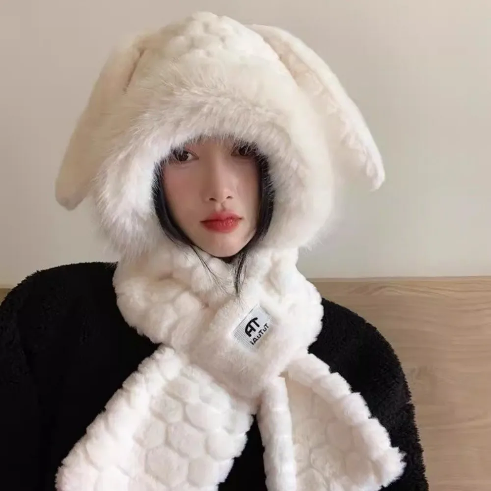 Kawaii Winter Hooded Hat Scarf Set Plush Warm Fluffy Bomber Hats Fuzzy 3D Ears Ear Protection Lei Feng Hat For Cold Weather 
Kawaii Winter Hooded Hat Scarf Set Plush Warm Fluffy Bomber Hats Fuzzy 3D Ears Ear Protection Lei Feng Hat For Cold Weather
