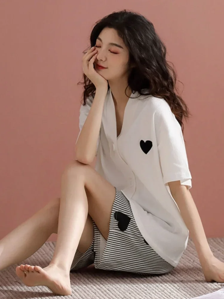 Love Printed Women's Pajamas Set Cute Sweet Summer Short Sleeve Shorts Cardigan Fashion Casual Elegant Sleepwear Two Piece Set
Love Printed Women's Pajamas Set Cute Sweet Summer Short Sleeve Shorts Cardigan Fashion Casual Elegant Sleepwear Two Piece Set