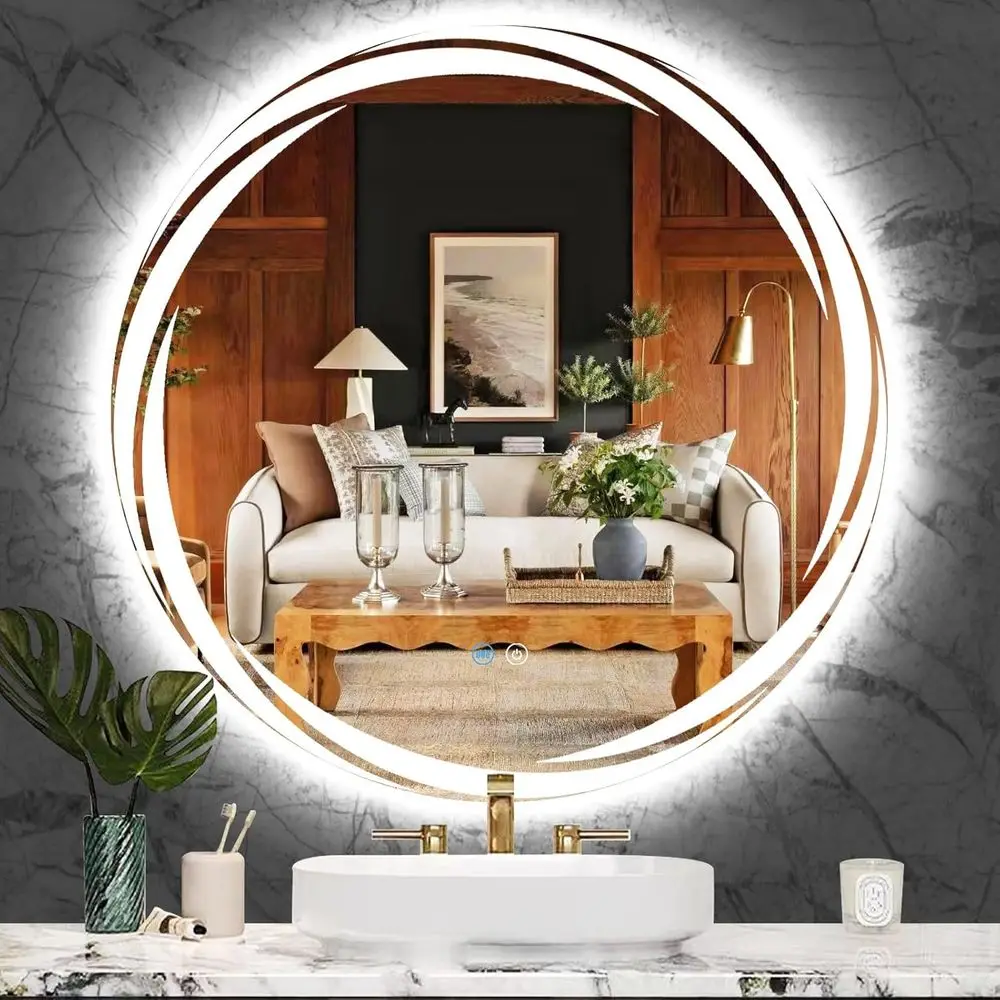 24 Inch Unique Swivel Round Lighted Mirror or Bathroom Hotel Wall LED Round Vanity Mirror with Lights Smart Memory 3 Color Dimma
24 Inch Unique Swivel Round Lighted Mirror or Bathroom Hotel Wall LED Round Vanity Mirror with Lights Smart Memory 3 Color Dimma