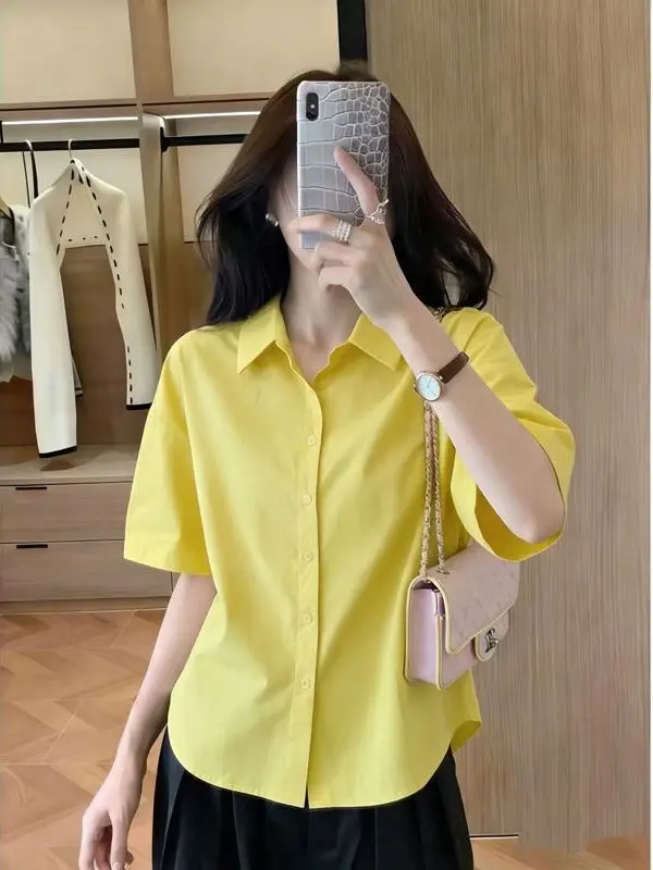 Yellow Casual Style Short Sleeve Shirt Women's Loose Fit Comfortable Slimming Versatile Top Coat Casual Wear Polyester Material
Yellow Casual Style Short Sleeve Shirt Women's Loose Fit Comfortable Slimming Versatile Top Coat Casual Wear Polyester Material