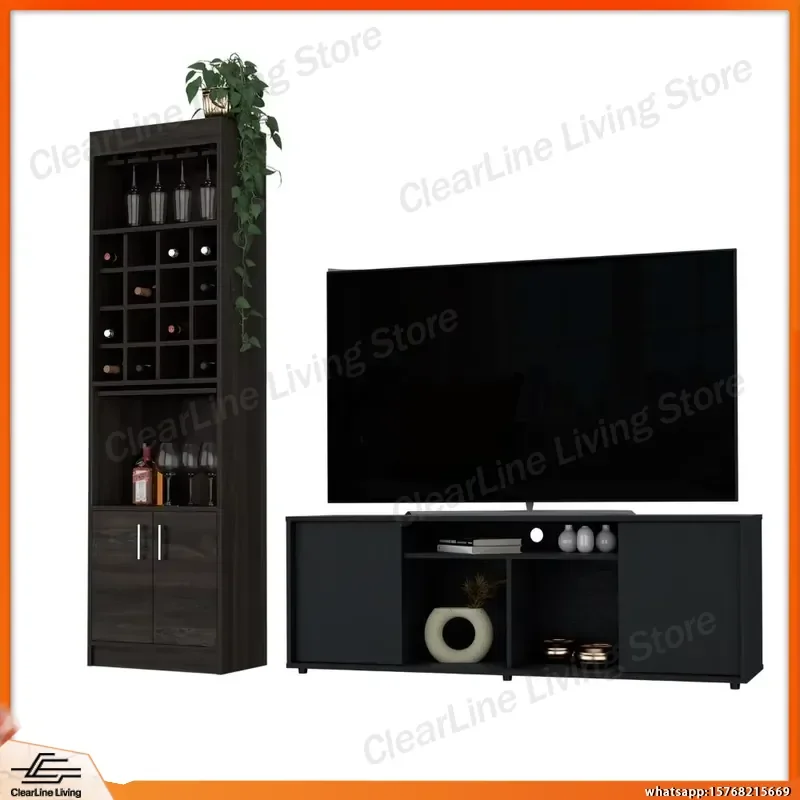 Two-Piece TV Stand and Bar Cabinet Set Black Espresso Modern Living Room Bar Furniture with Storage Shelves Wine
Two-Piece TV Stand and Bar Cabinet Set Black Espresso Modern Living Room Bar Furniture with Storage Shelves Wine