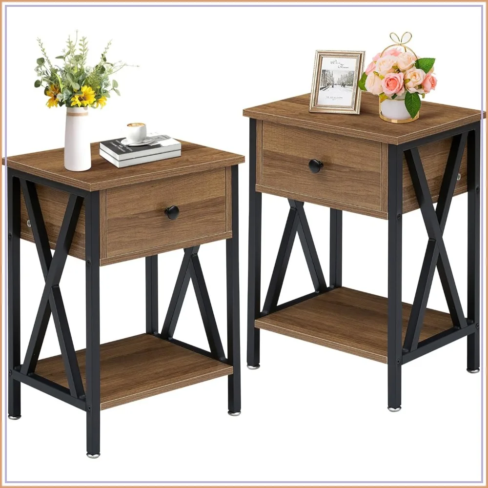 Nightstands Set of 2, Modern Bedside End Tables with Drawer and Storage Shelf for Living Room Bedroom, Industrial Metal Frame
Nightstands Set of 2, Modern Bedside End Tables with Drawer and Storage Shelf for Living Room Bedroom, Industrial Metal Frame