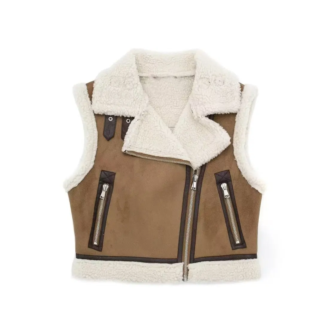 Fall 2024 Women's Fashion Faux Leather Lambswool Panelled Sleeveless Vest Jacket Padded Thermal Zipper Vest Coat
Fall 2024 Women's Fashion Faux Leather Lambswool Panelled Sleeveless Vest Jacket Padded Thermal Zipper Vest Coat