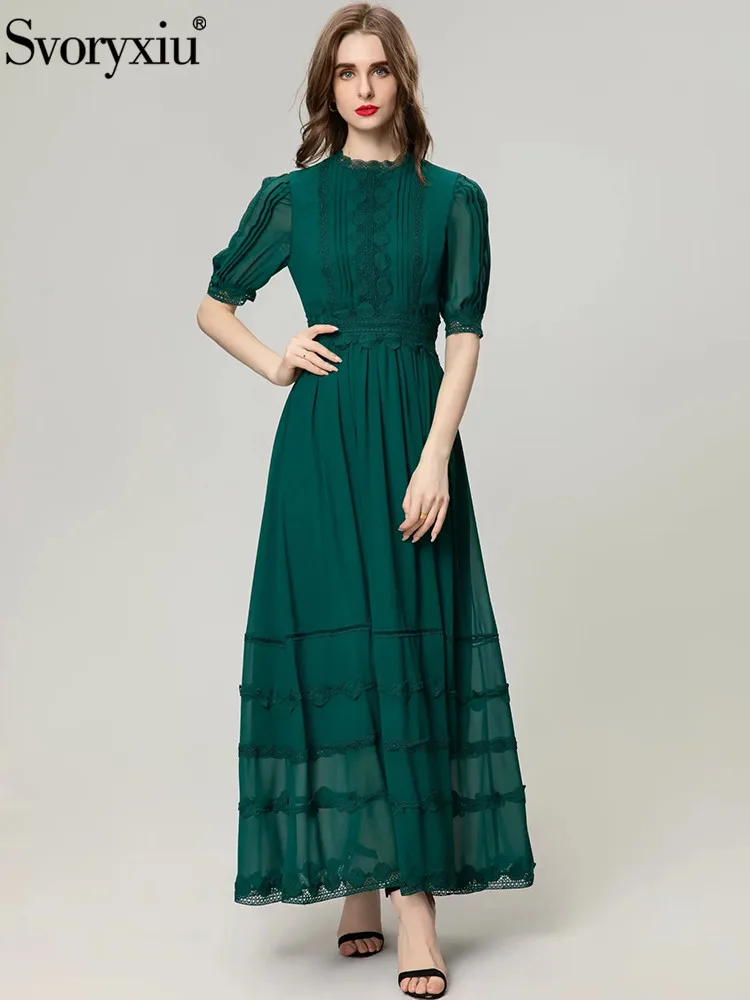 Svoryxiu Fashion Designer Summer Dark Green Vintage Floor-Length Dress Women's Lace O-Neck Lantern Sleeve Big Swing Long Dress
Svoryxiu Fashion Designer Summer Dark Green Vintage Floor-Length Dress Women's Lace O-Neck Lantern Sleeve Big Swing Long Dress