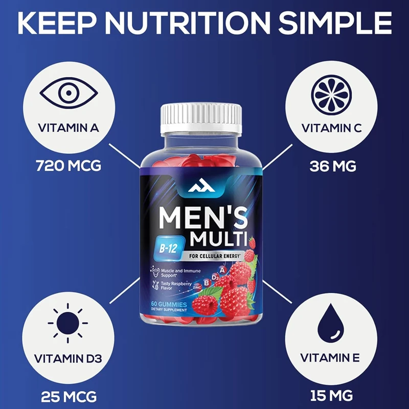Men's Multivitamin Gummies - Containing Vitamins A, C, D, E, B6, B12, and Zinc - Energy and Immune Health Gummies -60 Gummies
Men's Multivitamin Gummies - Containing Vitamins A, C, D, E, B6, B12, and Zinc - Energy and Immune Health Gummies -60 Gummies