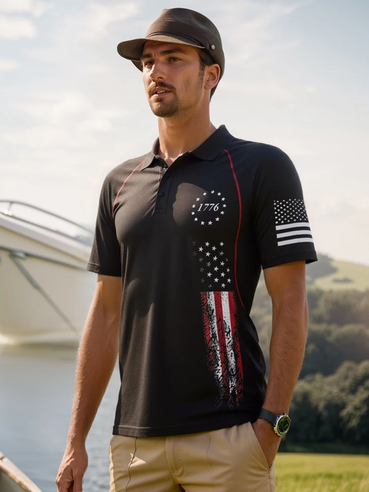 Men's Black Polo Shirt 1776 American Flag Printed Lapel Short Sleeve Sport Running Casual Tees Summer Golf Shirts For Male Tops
Men's Black Polo Shirt 1776 American Flag Printed Lapel Short Sleeve Sport Running Casual Tees Summer Golf Shirts For Male Tops