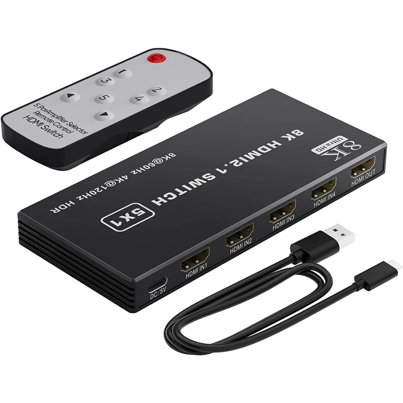 8K 60Hz HDMI 2.1 Switch 5x1 HDMI Switcher Video Converter 4K 120Hz 5 in 1 out HDR10 3D for Xbox PS5 Laptop PC To TV Projector
8K 60Hz HDMI 2.1 Switch 5x1 HDMI Switcher Video Converter 4K 120Hz 5 in 1 out HDR10 3D for Xbox PS5 Laptop PC To TV Projector
