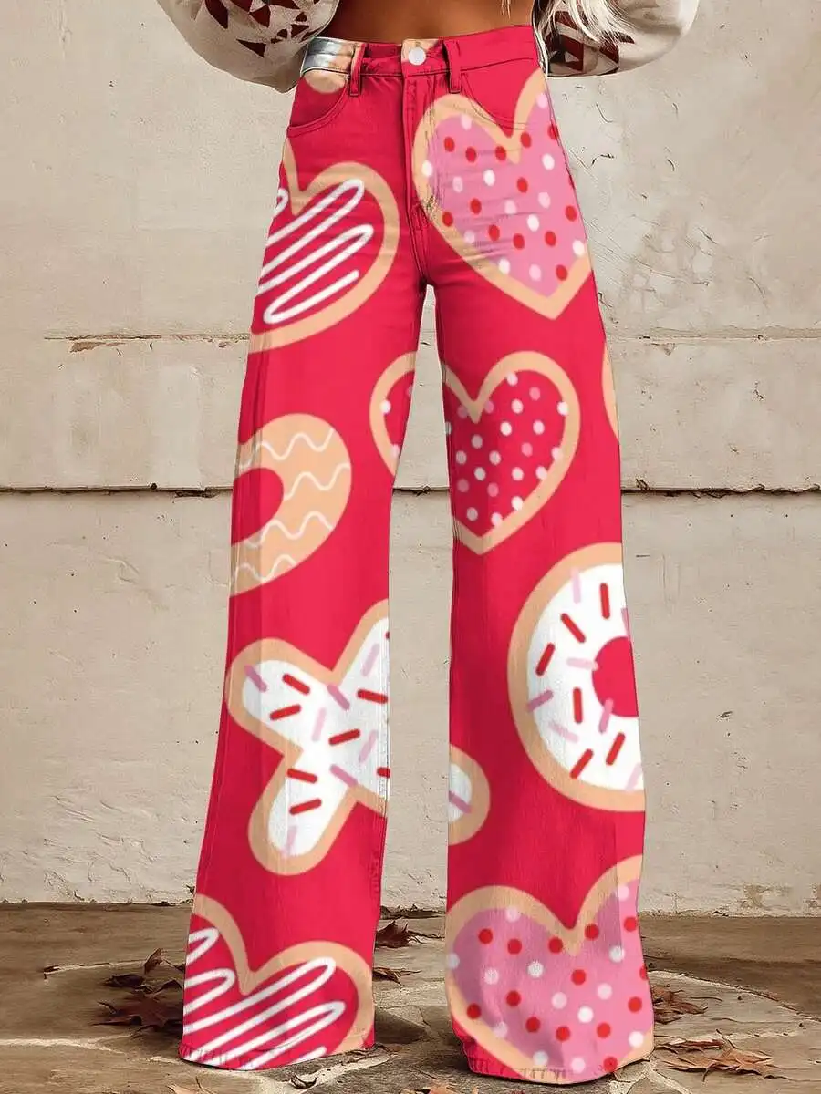 Heart Donut Cookie Print Red Loose Wide Leg Jeans For Women Casual
Heart Donut Cookie Print Red Loose Wide Leg Jeans For Women Casual