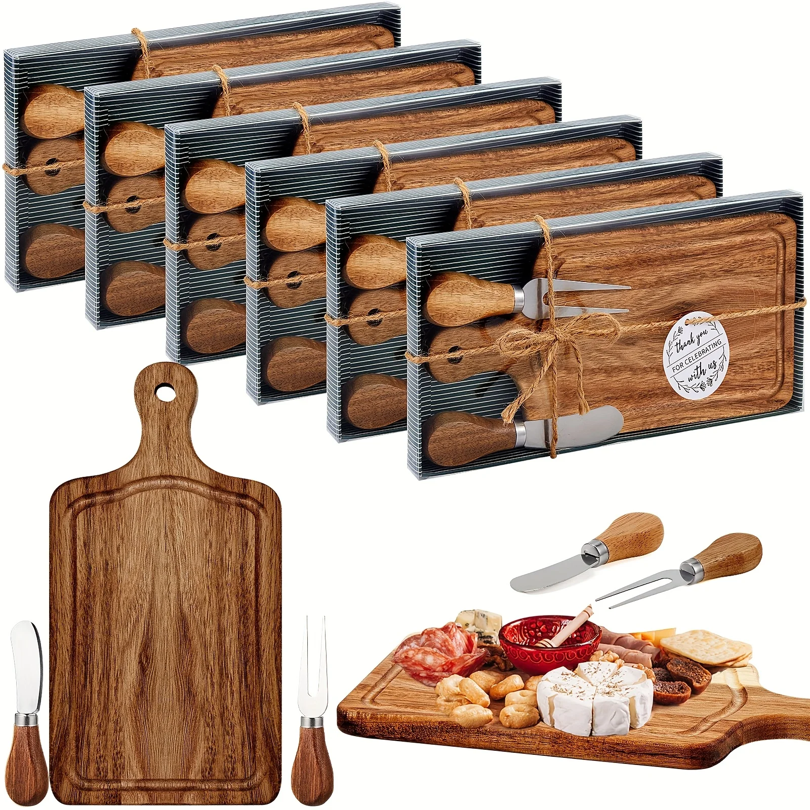 6 Set Bridal Prizes Wooden Square Cheese Board Gift Set Knives Forks Thank You Tags with Box for Guests for Valentine's Day Bridal Party Housewarming Gifts (Acacia Color)
6 Set Bridal Prizes Wooden Square Cheese Board Gift Set Knives Forks Thank You Tags with Box for Guests for Valentine's Day Bridal Party Housewarming Gifts (Acacia Color)