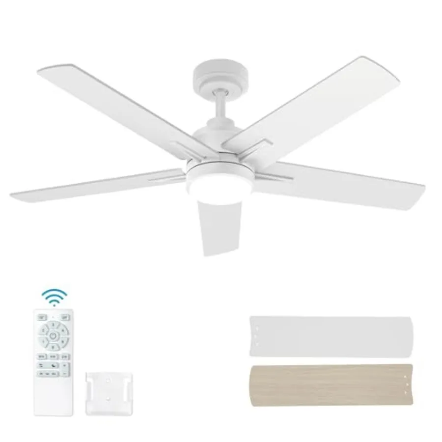 52 Inch White Ceiling Fan with Light and Remote Control, Dimmable 3 Color Temperatures LED, 6 Speeds Reversible DC Motor, 5 Bla
52 Inch White Ceiling Fan with Light and Remote Control, Dimmable 3 Color Temperatures LED, 6 Speeds Reversible DC Motor, 5 Bla