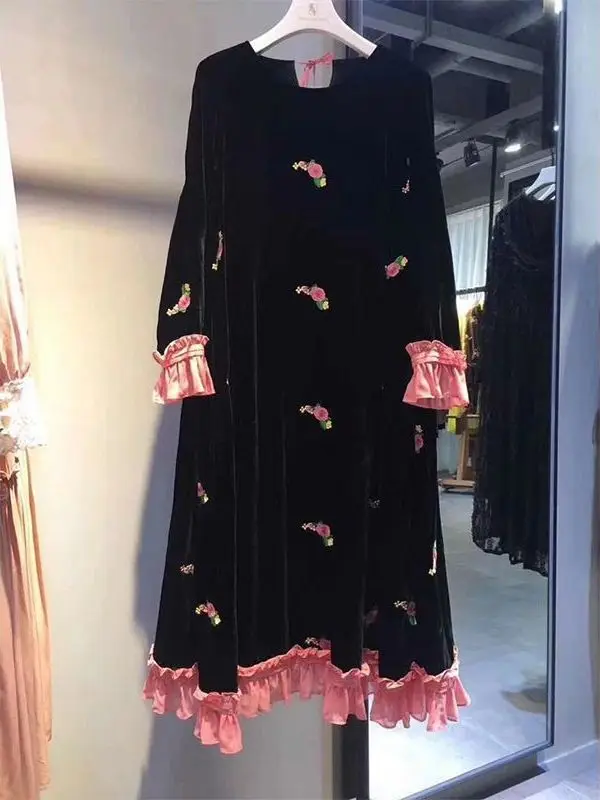 Velvet Patchwork Lace Hem Color Blo Loose Embroidered Gold Velvet Midi Dr Autumn Winter Women's Faion Dr
Velvet Patchwork Lace Hem Color Blo Loose Embroidered Gold Velvet Midi Dr Autumn Winter Women's Faion Dr