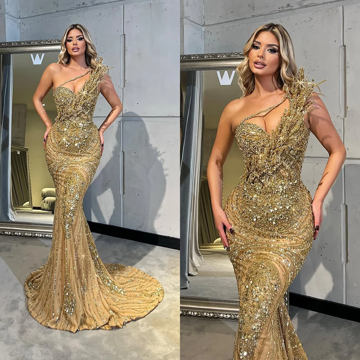 Modern Evening Dresses One Shoulder Dress Sequins Customized Beaded Sleeveless Slim Celebrity Party Gowns Vestidos De Noche
Modern Evening Dresses One Shoulder Dress Sequins Customized Beaded Sleeveless Slim Celebrity Party Gowns Vestidos De Noche
