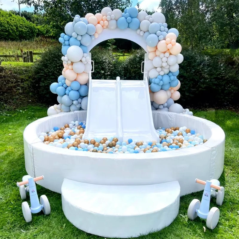 Custom outdoor birthday party playground soft play equipment white ball pit pool with double-sided slide
Custom outdoor birthday party playground soft play equipment white ball pit pool with double-sided slide
