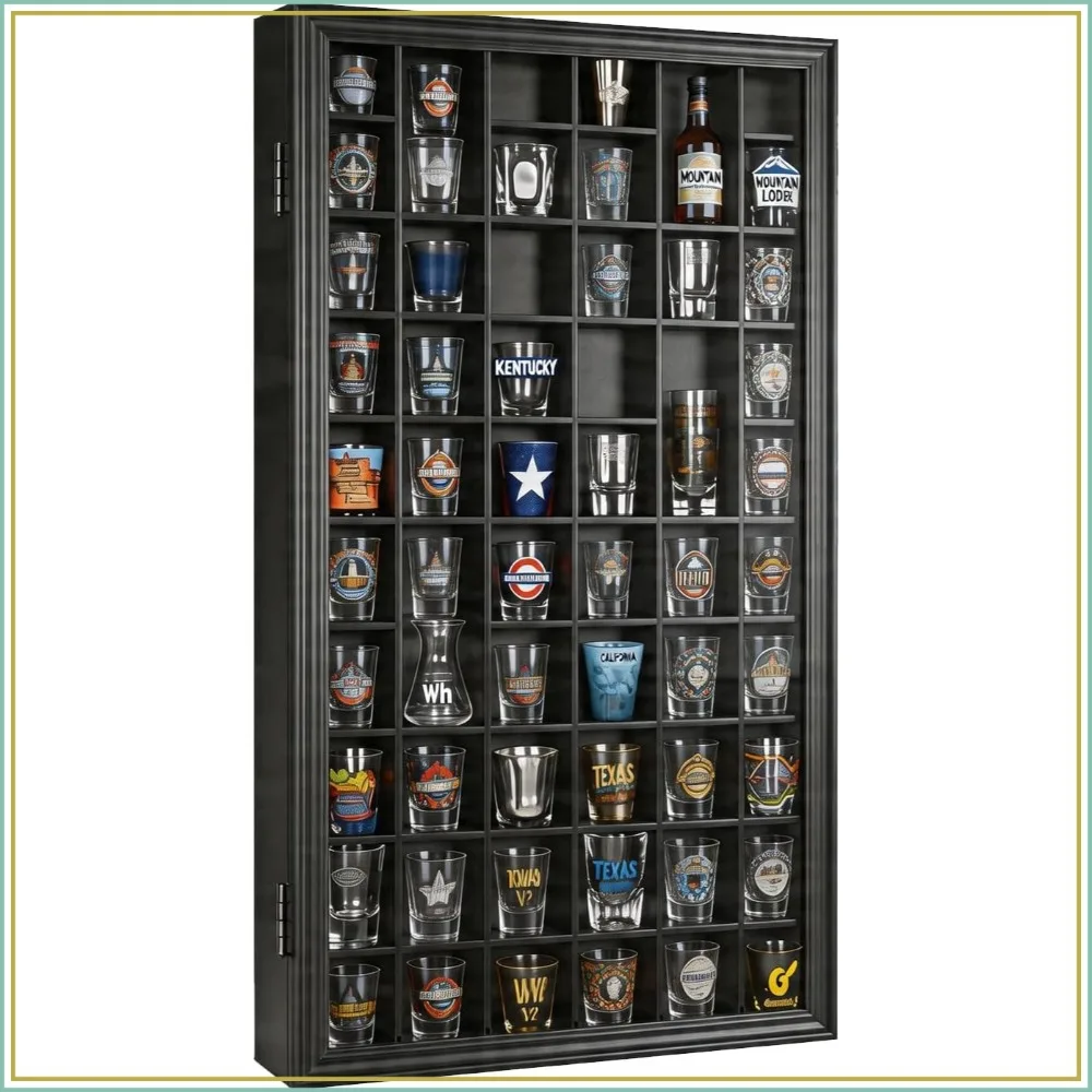 52-Slot Shot Glass Display Case, Lockable Wooden Wall Mounted Shadow Box with UV Protection Acrylic Door, Removable Shelves
52-Slot Shot Glass Display Case, Lockable Wooden Wall Mounted Shadow Box with UV Protection Acrylic Door, Removable Shelves