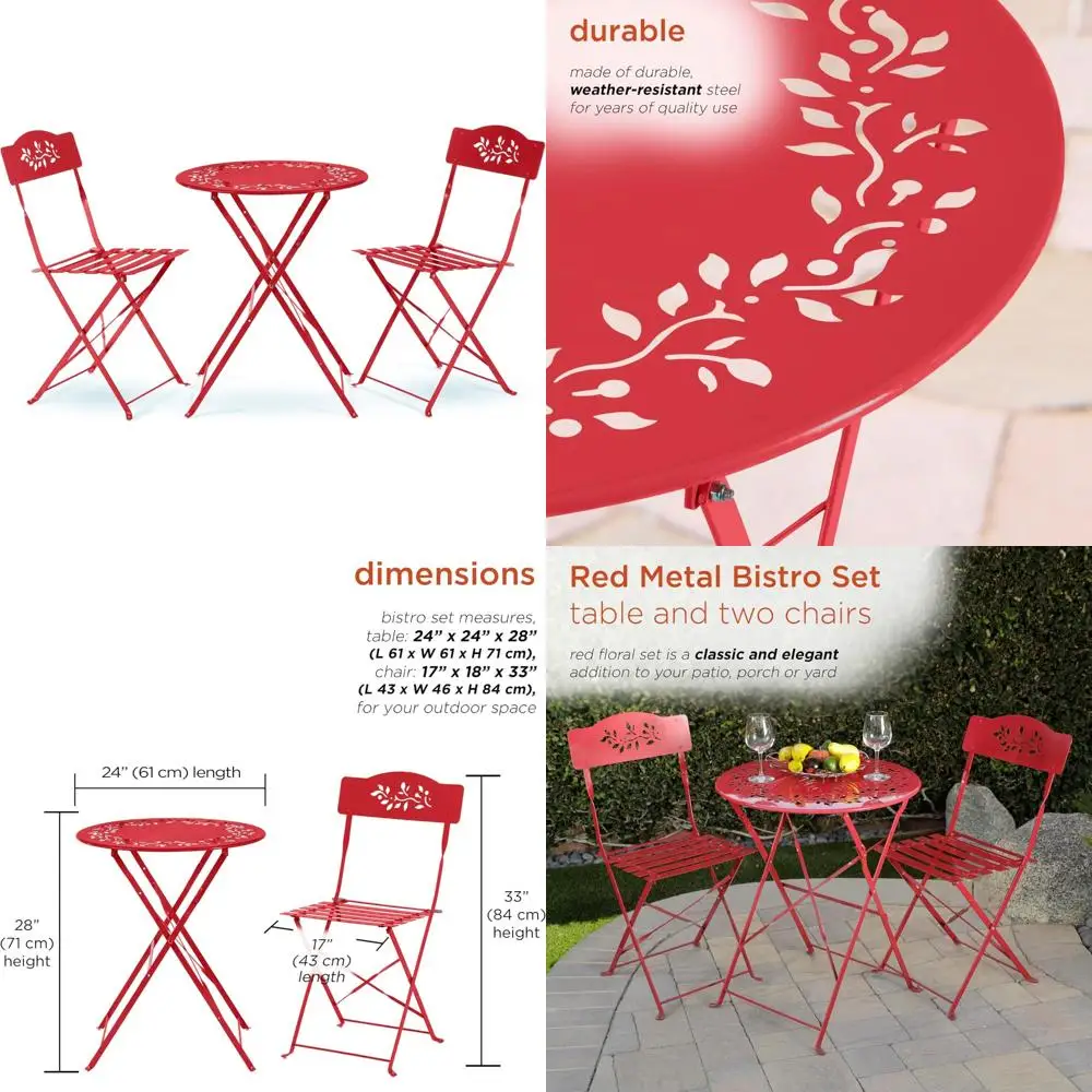 3-Piece Folding Bistro Set with Table and Chairs for Indoor and Outdoor Use, Red Patio Seating
3-Piece Folding Bistro Set with Table and Chairs for Indoor and Outdoor Use, Red Patio Seating