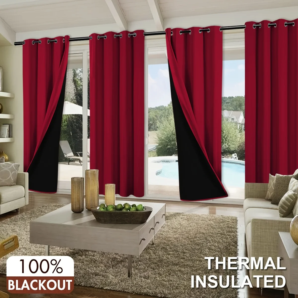 4 Panels 100% Blackout Grommet Top Curtains, with Coated Lining for Total Darkness Forliving Room, Bedroom, Kitchen, Bathroom, Home, Room Privacy
4 Panels 100% Blackout Grommet Top Curtains, with Coated Lining for Total Darkness Forliving Room, Bedroom, Kitchen, Bathroom, Home, Room Privacy
