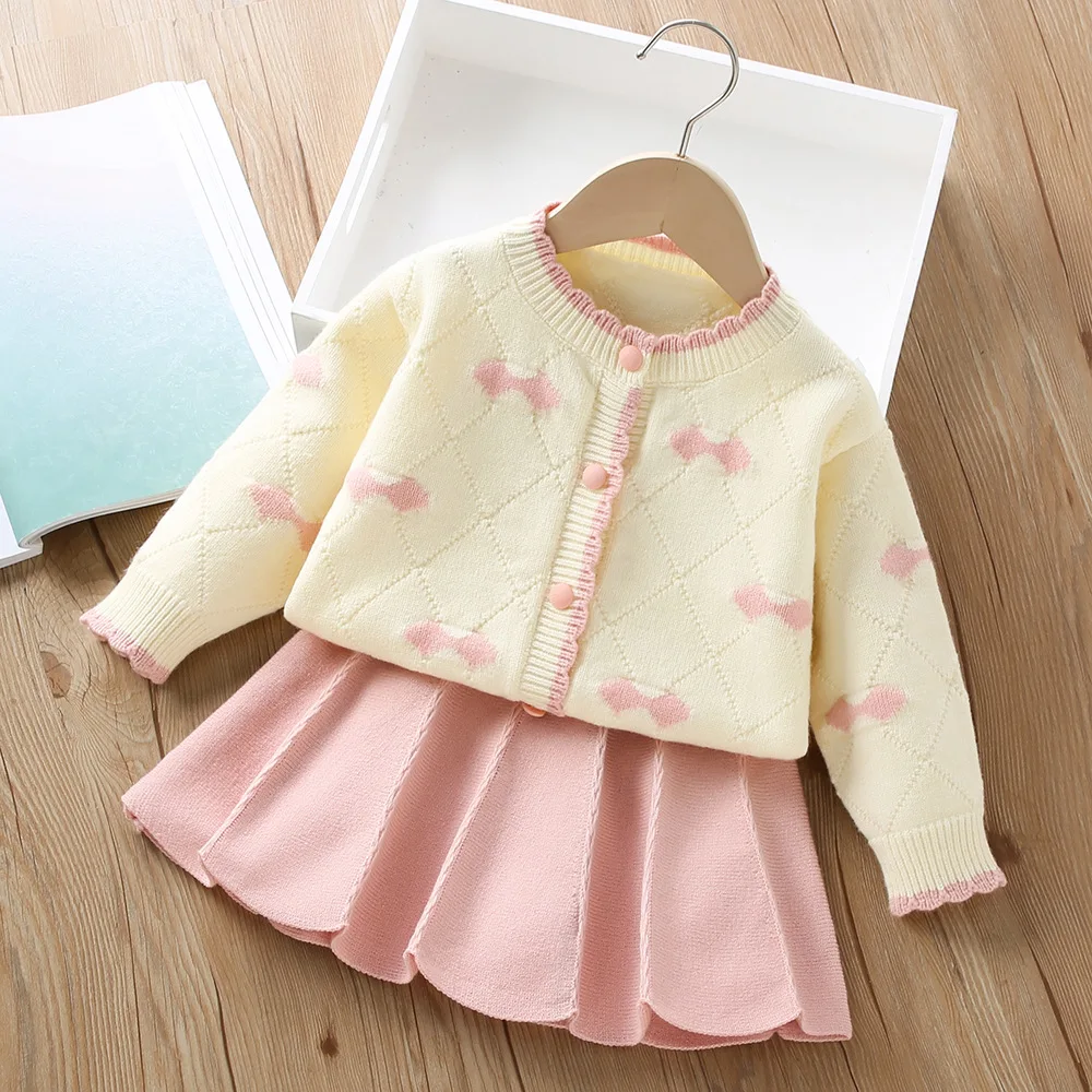 1-6 Years Old Trendy Girls' Outfit Childrens Sweater Set Knitted Bow Cardigan and Skirt 2Pcs Spring Autumn Kid's Clothing Suit
1-6 Years Old Trendy Girls' Outfit Childrens Sweater Set Knitted Bow Cardigan and Skirt 2Pcs Spring Autumn Kid's Clothing Suit