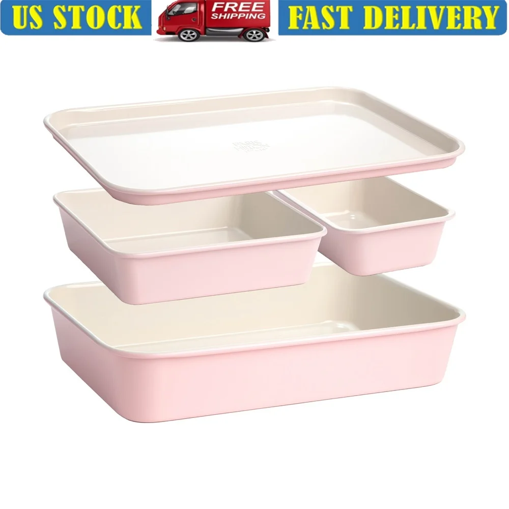 4 Piece Nesting Bakeware Set Nonstick Roaster Cookie Sheet Cake Loaf Pan Heavy Duty Carbon Steel Easy Cleanup
4 Piece Nesting Bakeware Set Nonstick Roaster Cookie Sheet Cake Loaf Pan Heavy Duty Carbon Steel Easy Cleanup